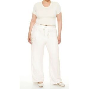 Hello Kitty Embroidered Lounge Pants White Elastic Waist Drawstring Wide Leg Siz